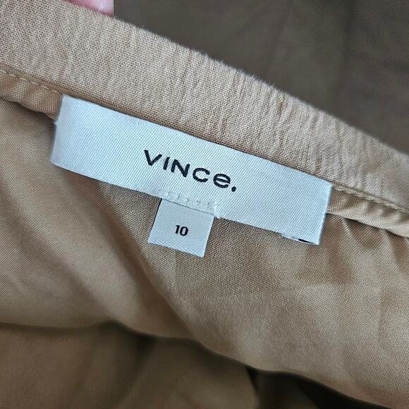 VINCE Tan Khaki Linen Blend Flounce Side Zip Shorts High Waisted sz 10 Preppy - Picture 5 of 7